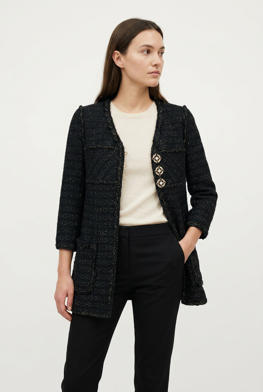 Black Decorative-Hardware Chanel Jacket