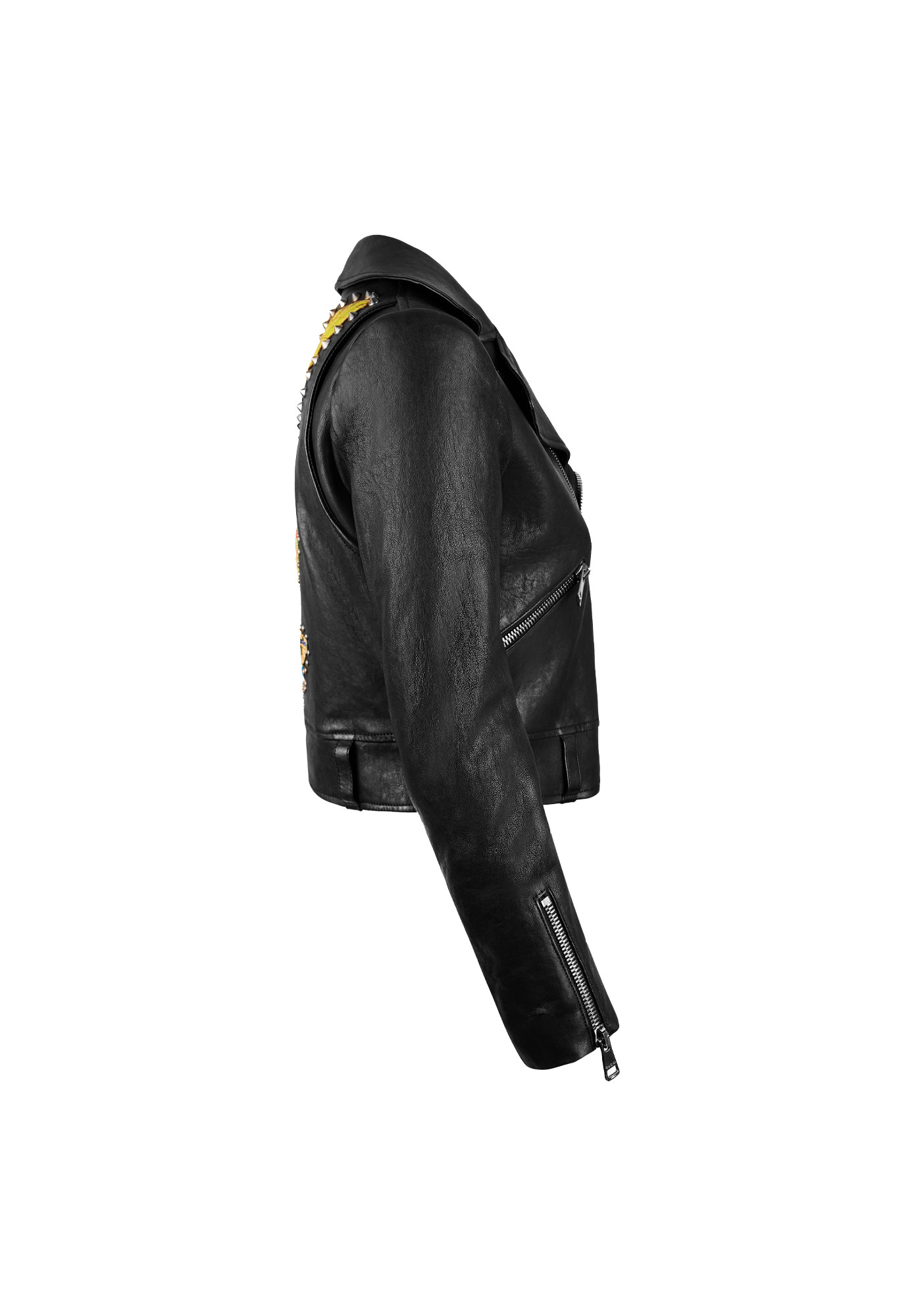 Gucci Black Leather Jacket With Embroidery And Rivets
