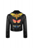 Gucci Black Leather Jacket With Embroidery And Rivets