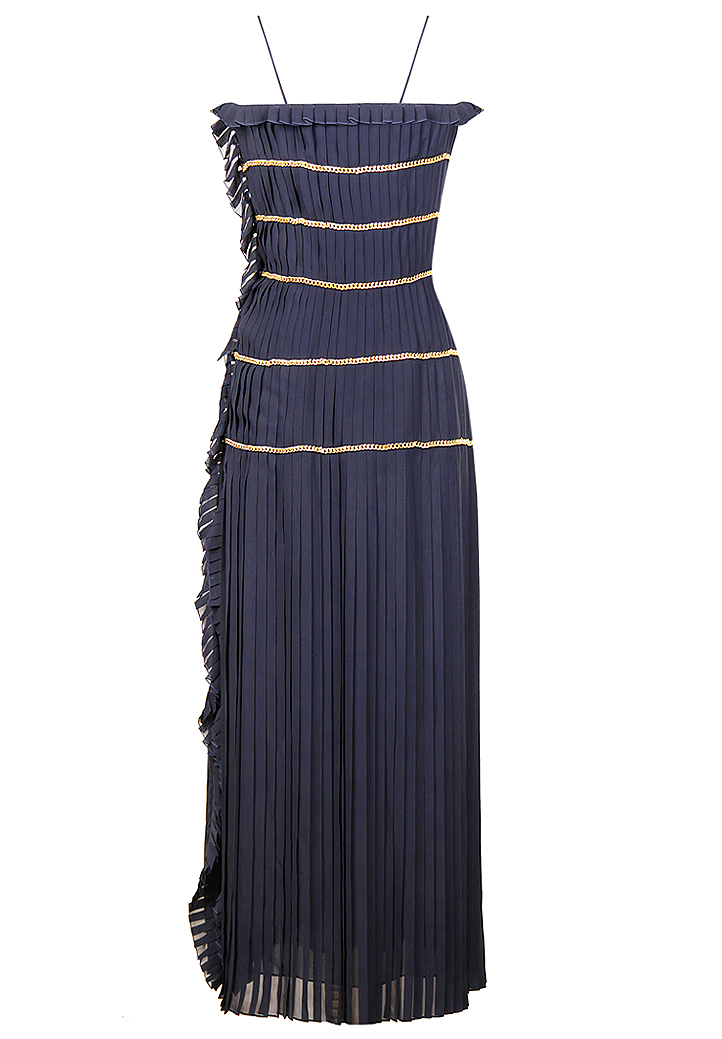 Chanel Dark Blue Silk Dress With Chains
