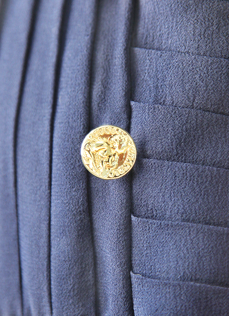 Chanel Dark Blue Silk Dress With Chains