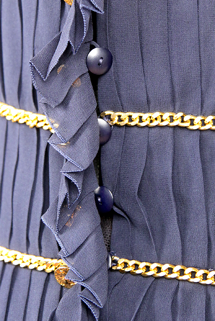 Chanel Dark Blue Silk Dress With Chains