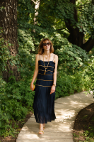 Chanel Dark Blue Silk Dress With Chains