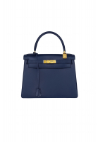 Hermès Kelly 28 Bleu Nuit Retourne Box Bag