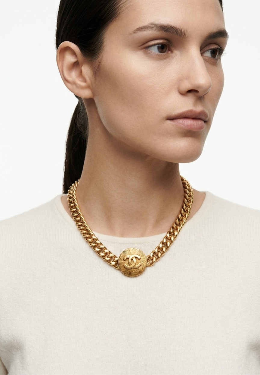 Chanel Chain Necklace With Logo Pendant