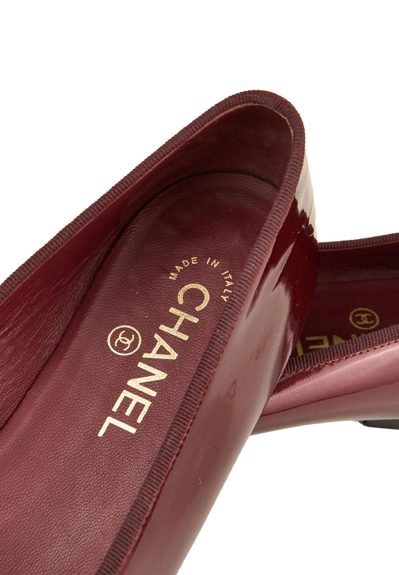 Chanel Burgundy Logo Ballet Flats