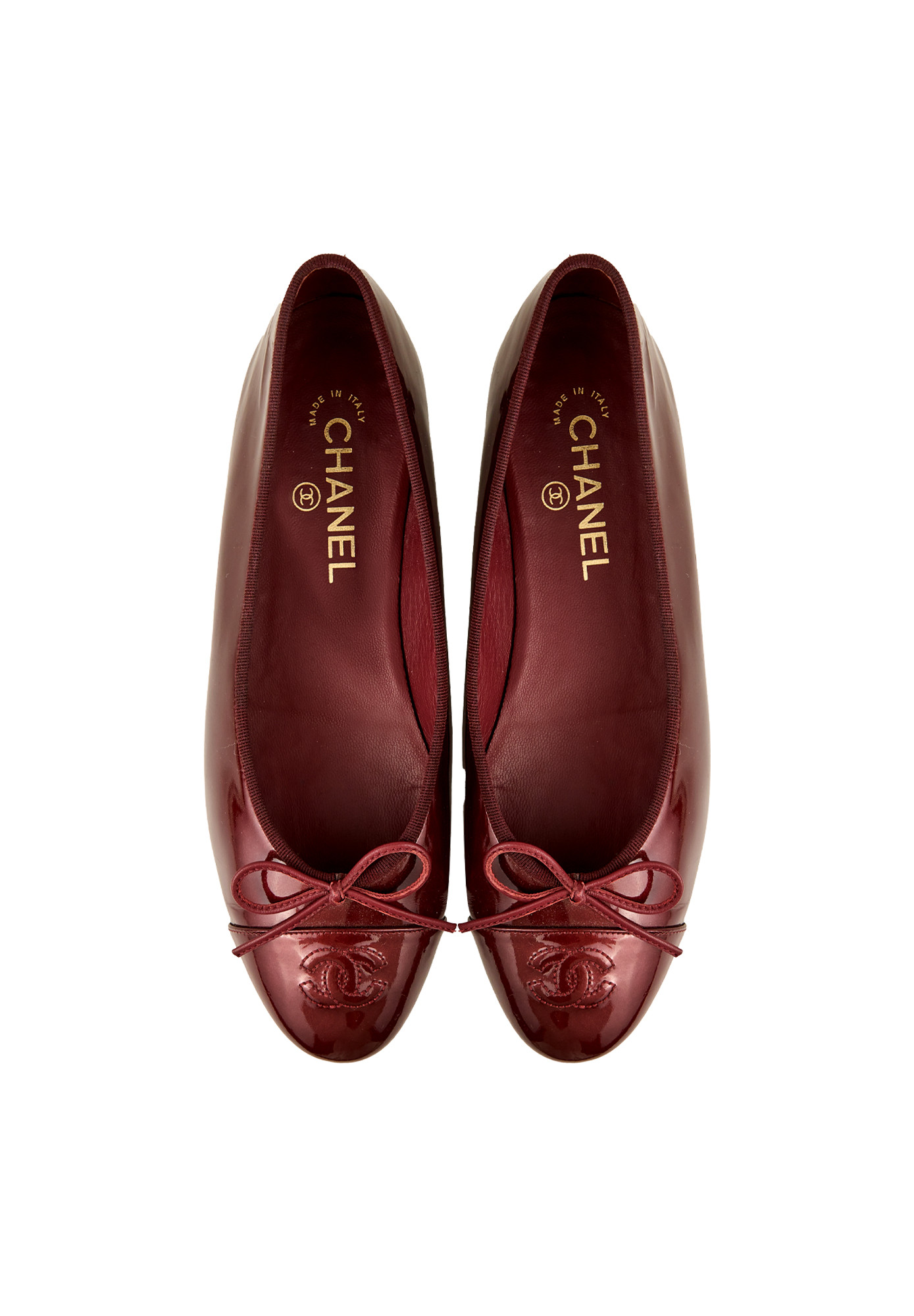 Chanel Burgundy Logo Ballet Flats