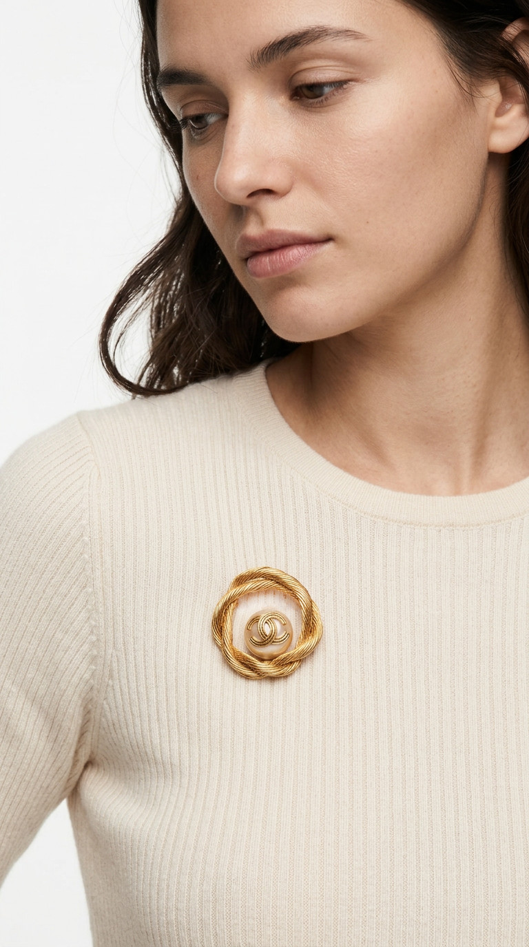 Chanel Twisted Pearl Brooch