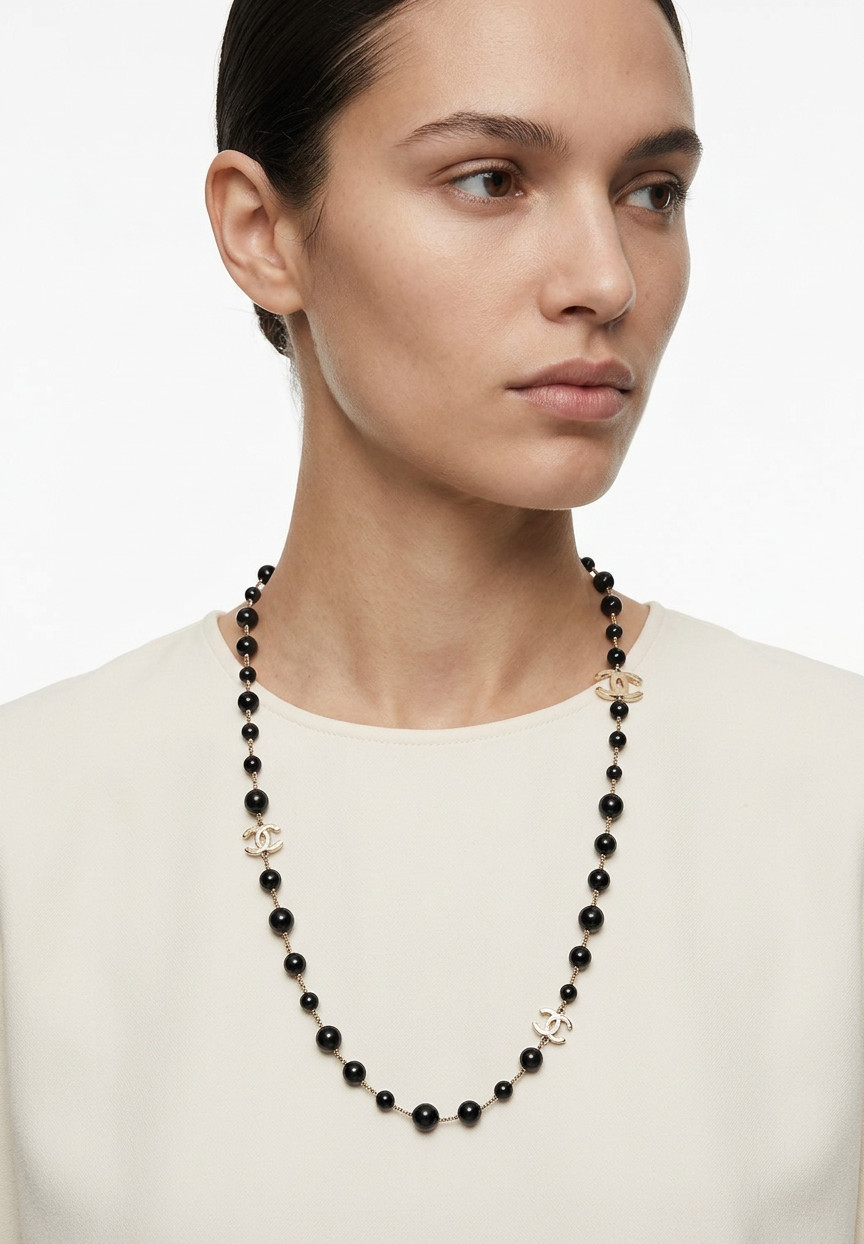 Chanel Black Necklace With Logos
