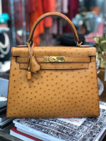 Hermès Kelly 28 Cognac Ostrich Bag