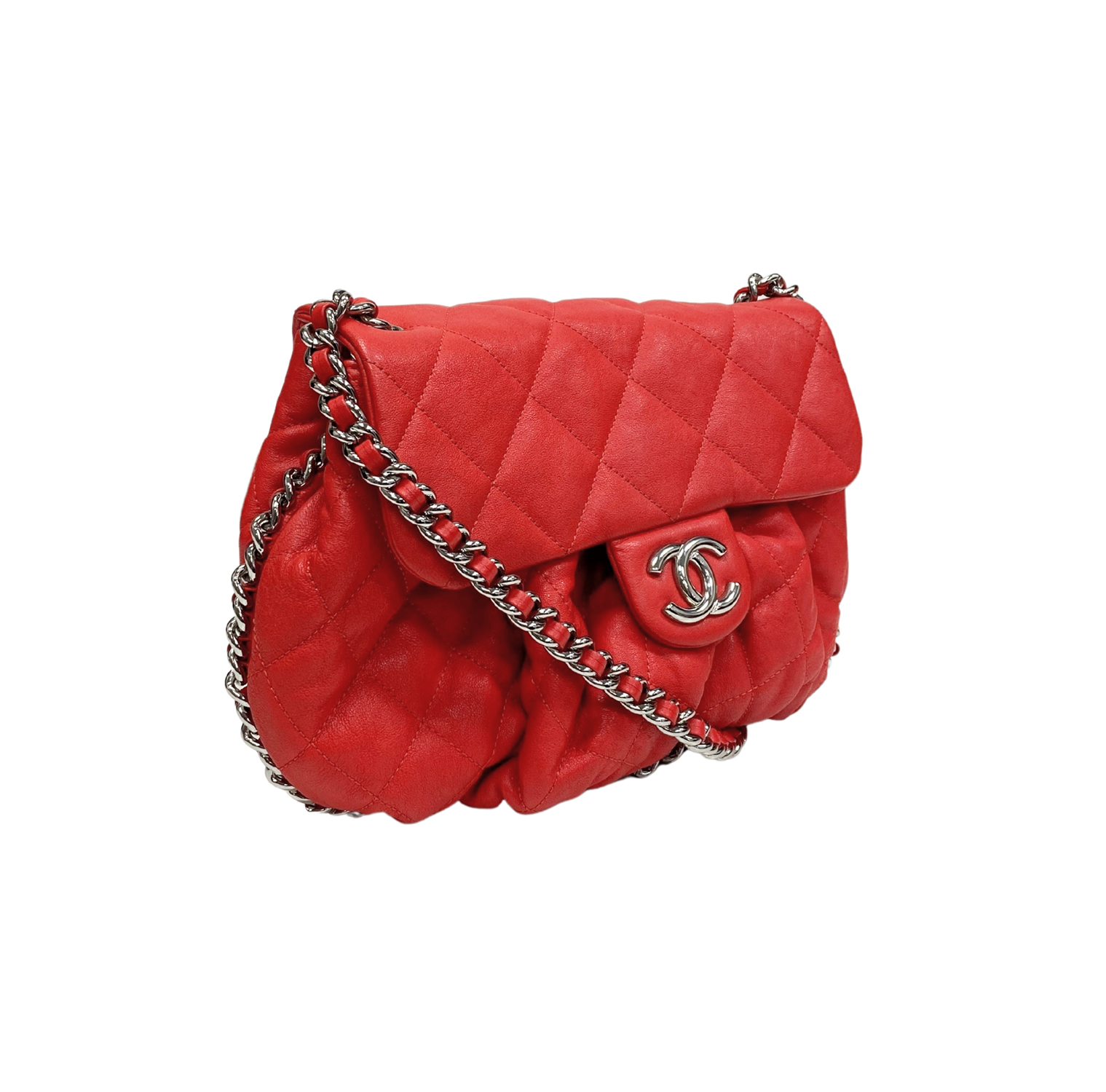 Chanel Chain Around Red Quilted Leather Messenger Bag