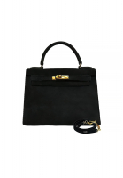 Hermès Kelly 28 Suede Noir Bag
