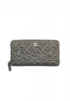 Chanel Grey Embossed Camellia Zip Wallet