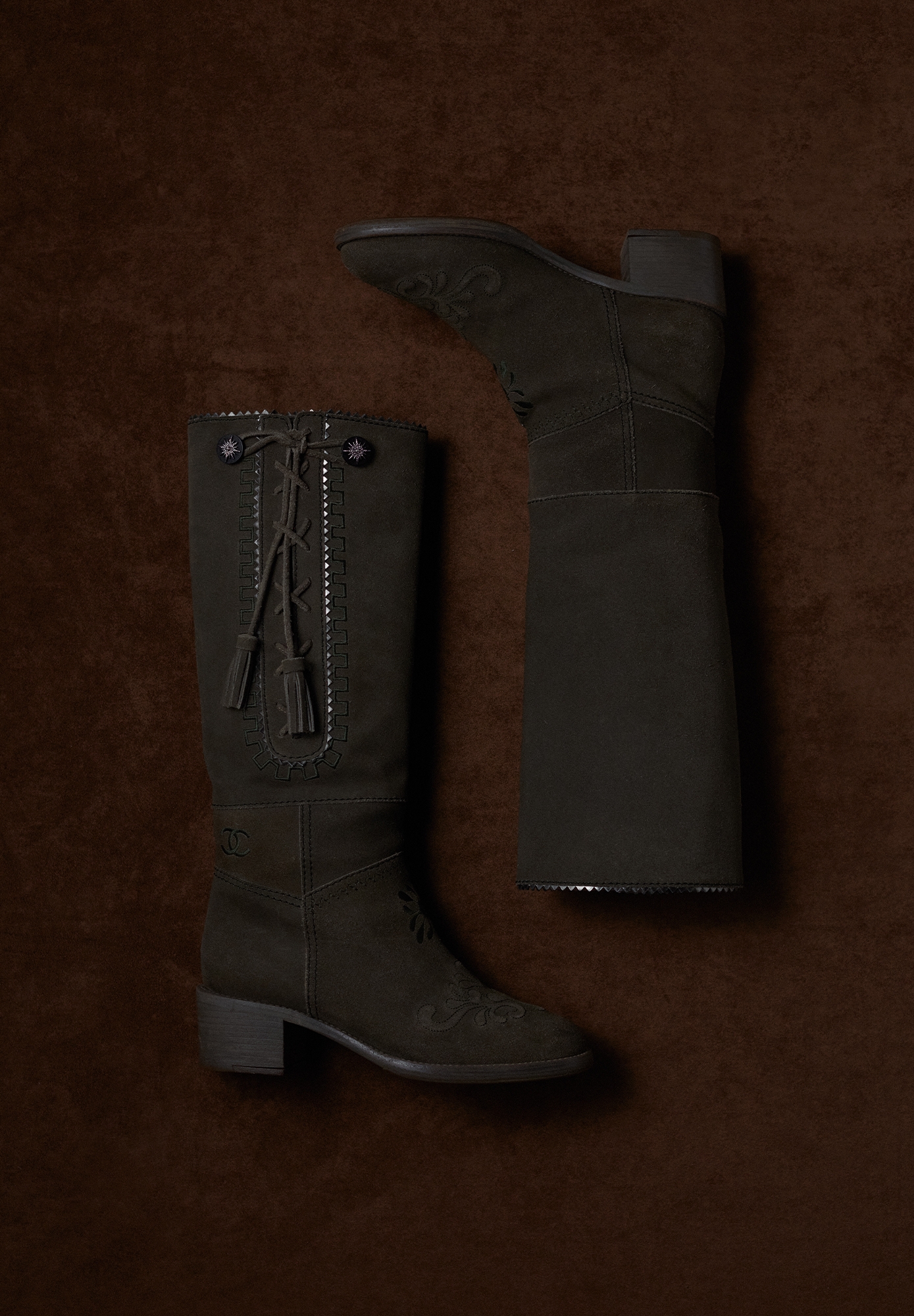 Chanel Green Suede Boots