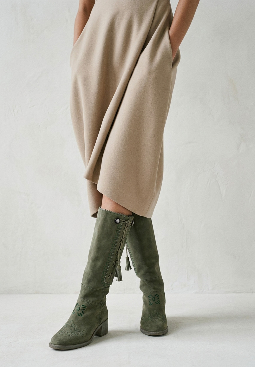 Chanel Green Suede Boots