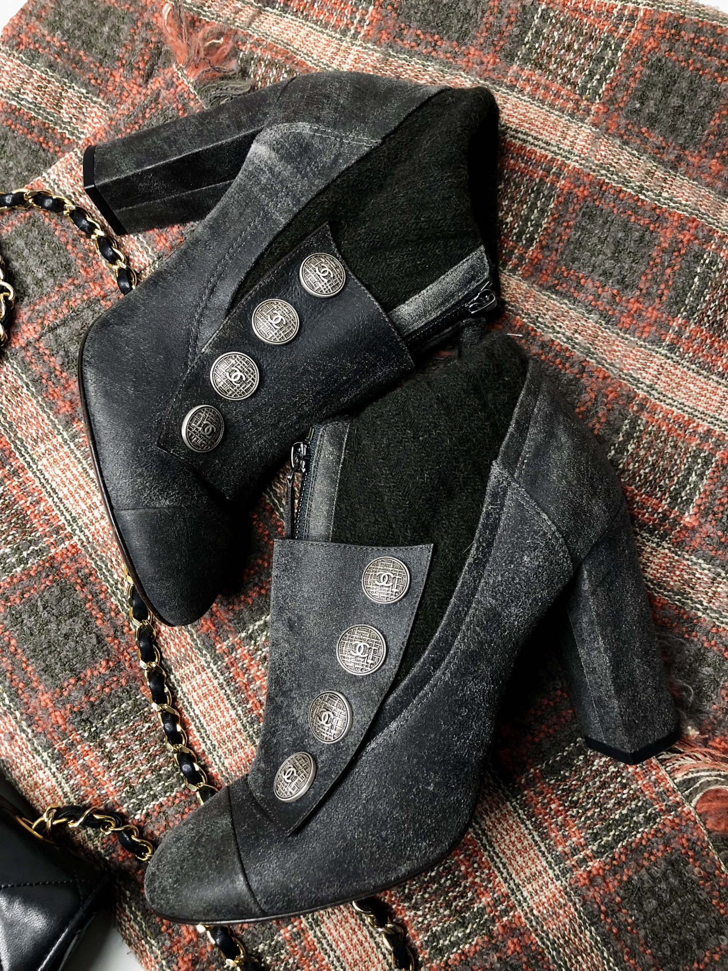 Chanel Grey Heel Boots
