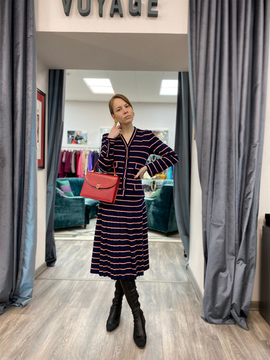 Chanel Haute Couture Striped Jersey Suit