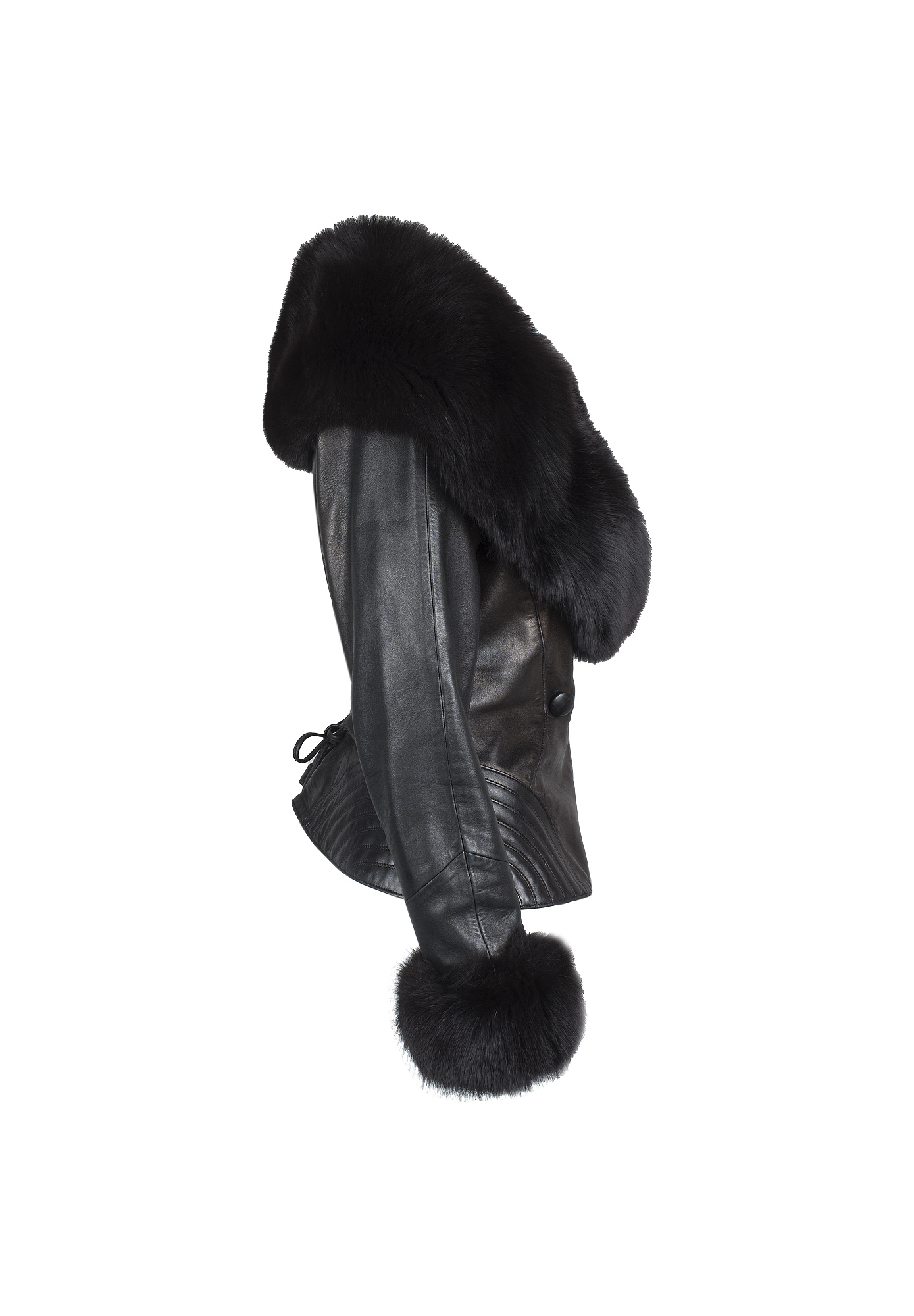 Jean-Claude Jitrois Black Leather Jacket With Fur Trim
