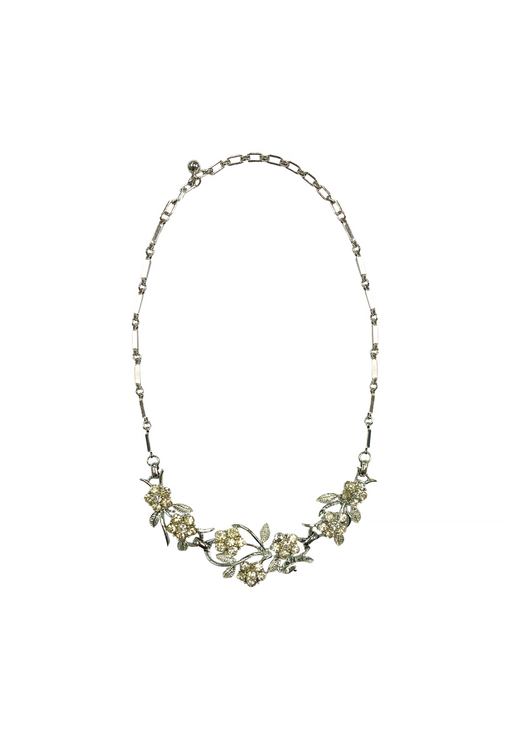 Silver Flower Necklace with Crystals