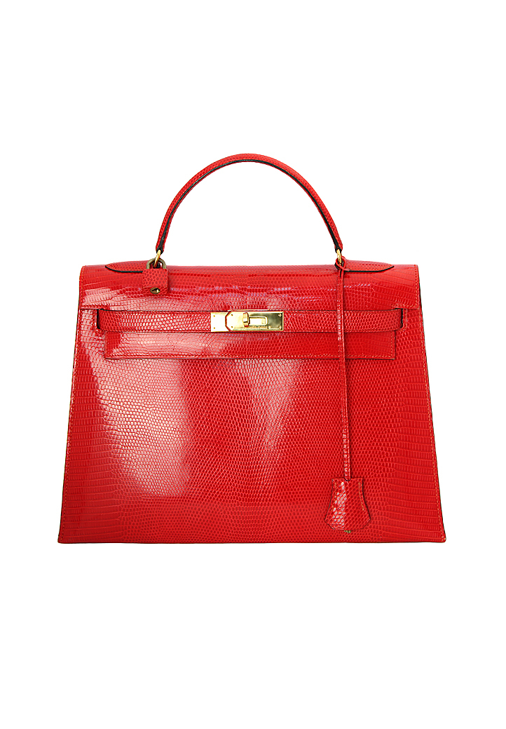 Hermès Kelly 32 Red Lizard Leather Bag
