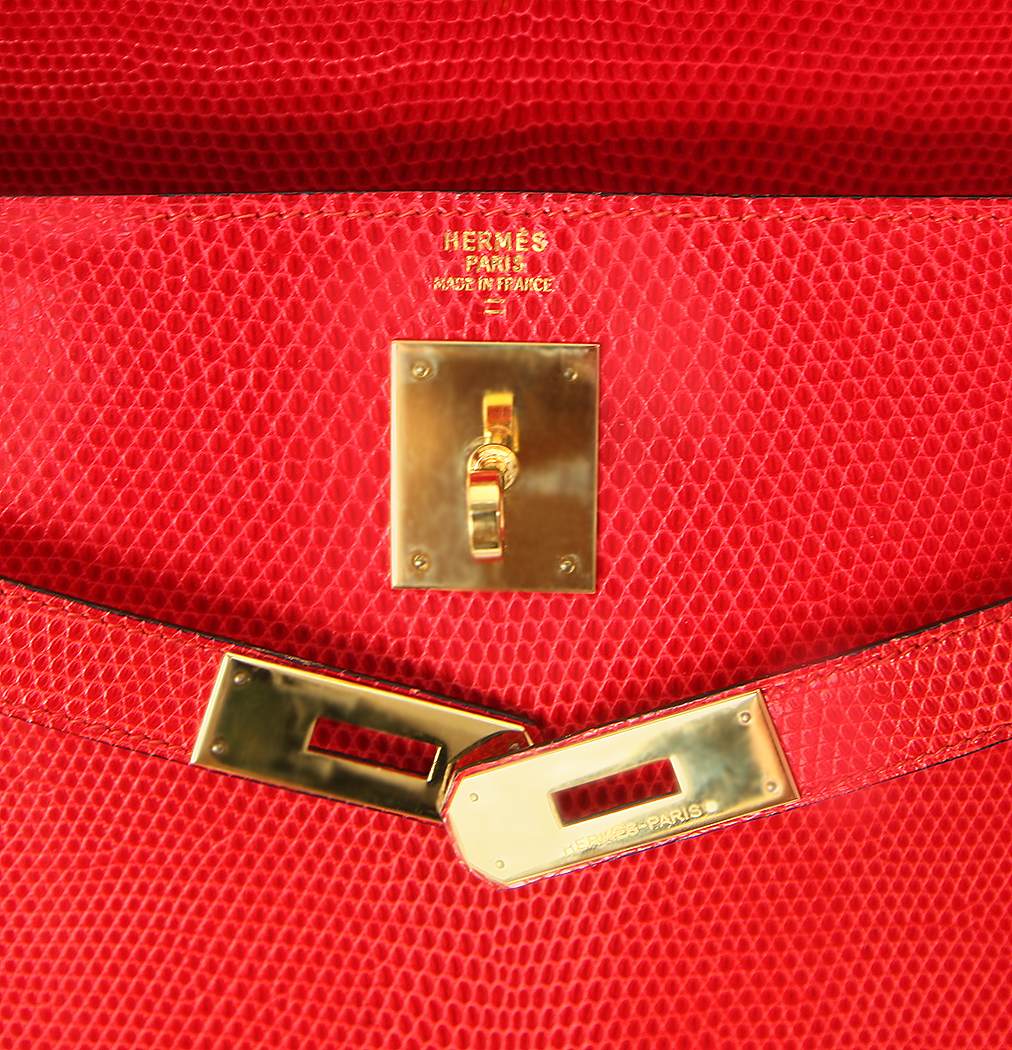 Hermès Kelly 32 Red Lizard Leather Bag