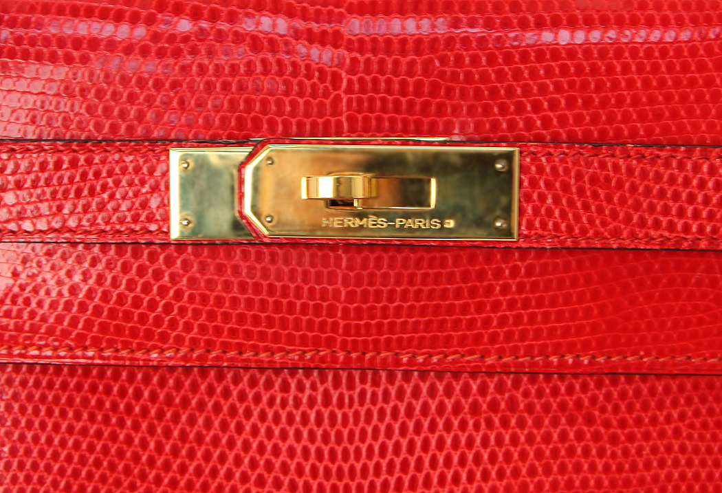 Hermès Kelly 32 Red Lizard Leather Bag