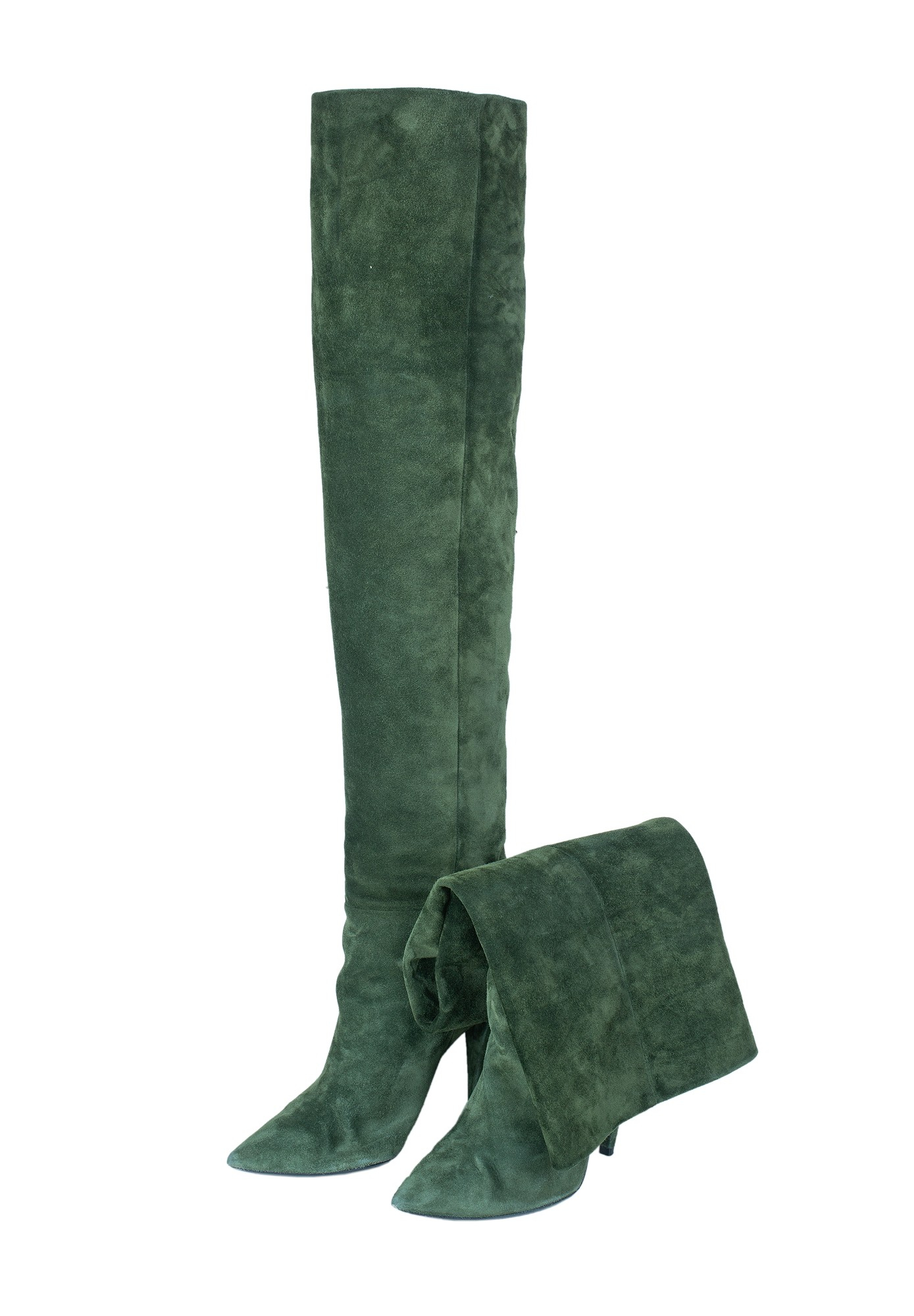 Saint Laurent Green Suede Over-The-Knee Boots