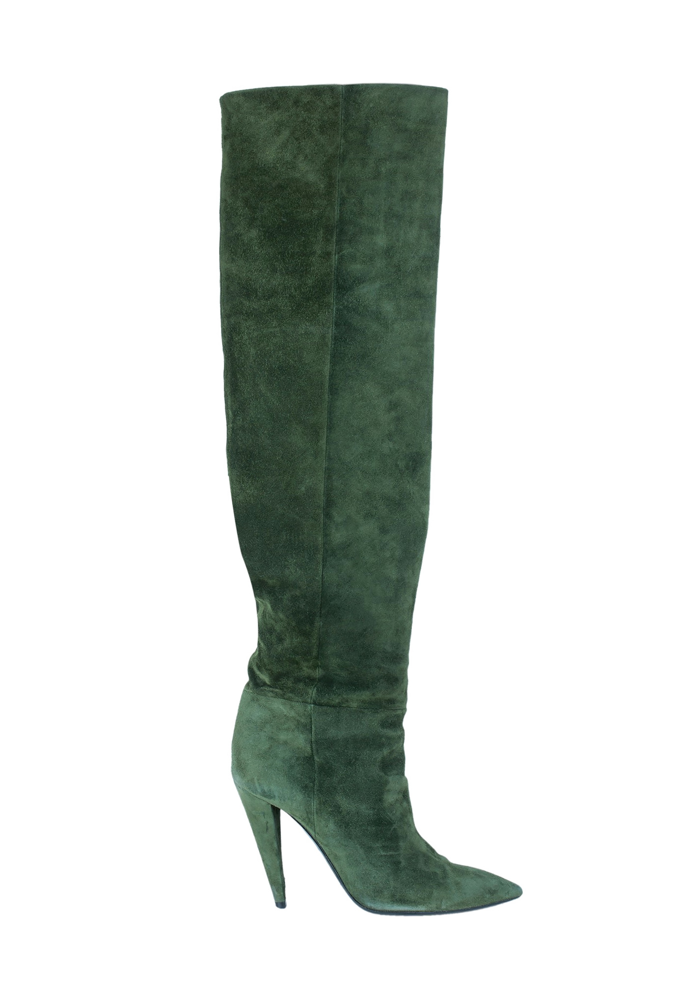 Saint Laurent Green Suede Over-The-Knee Boots