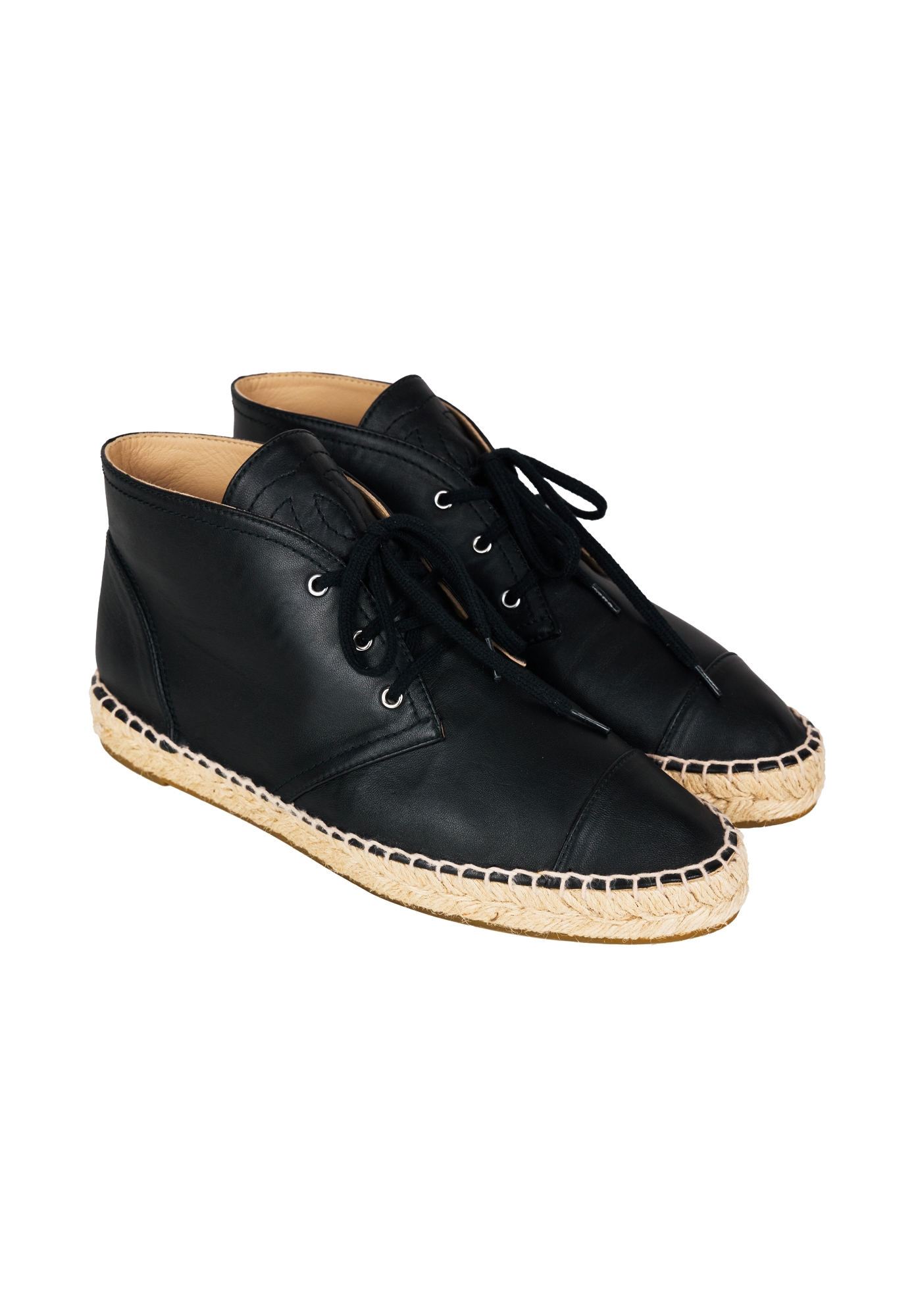 Black Leather Lace-Up Chanel Espadrilles