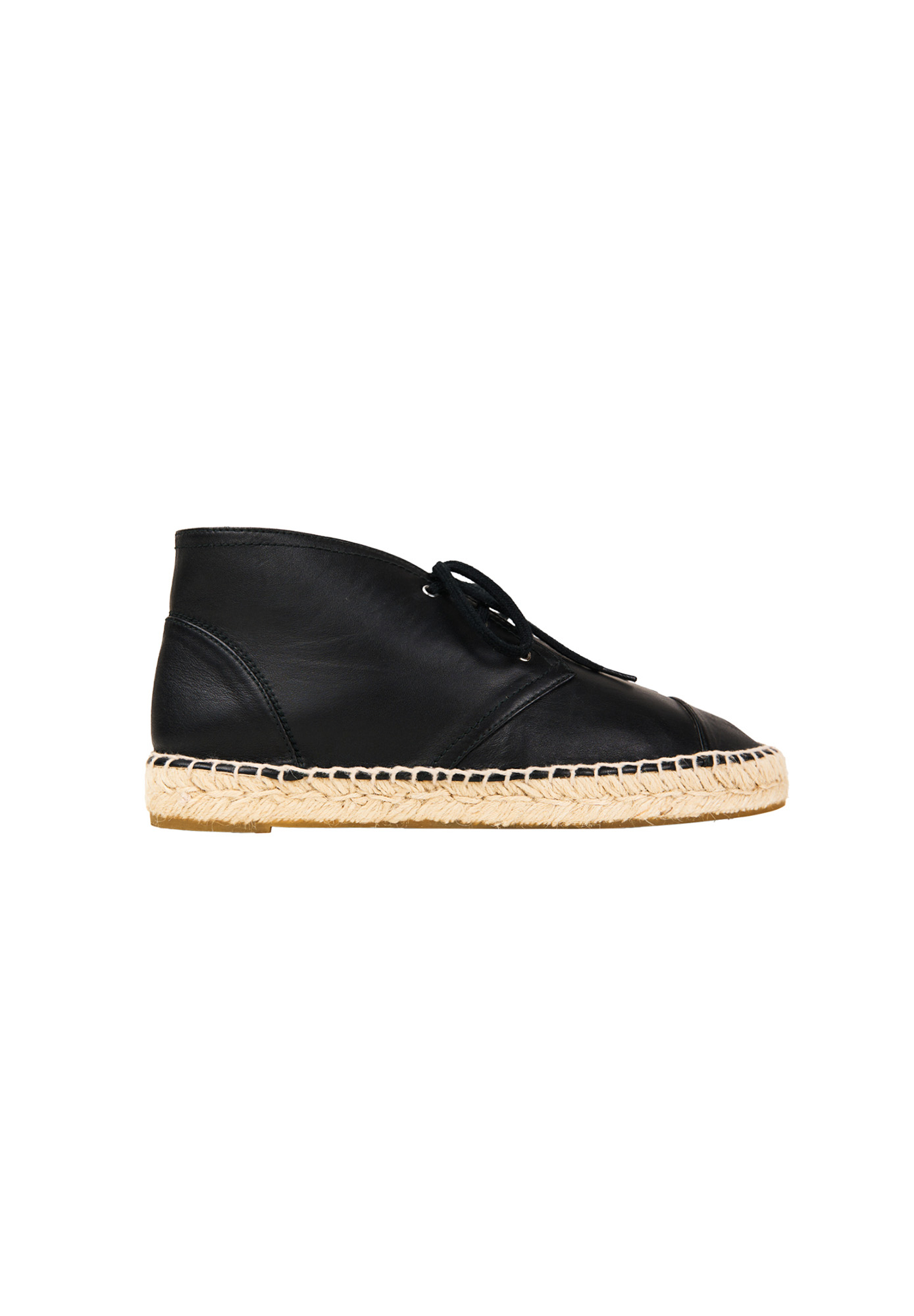 Black Leather Lace-Up Chanel Espadrilles