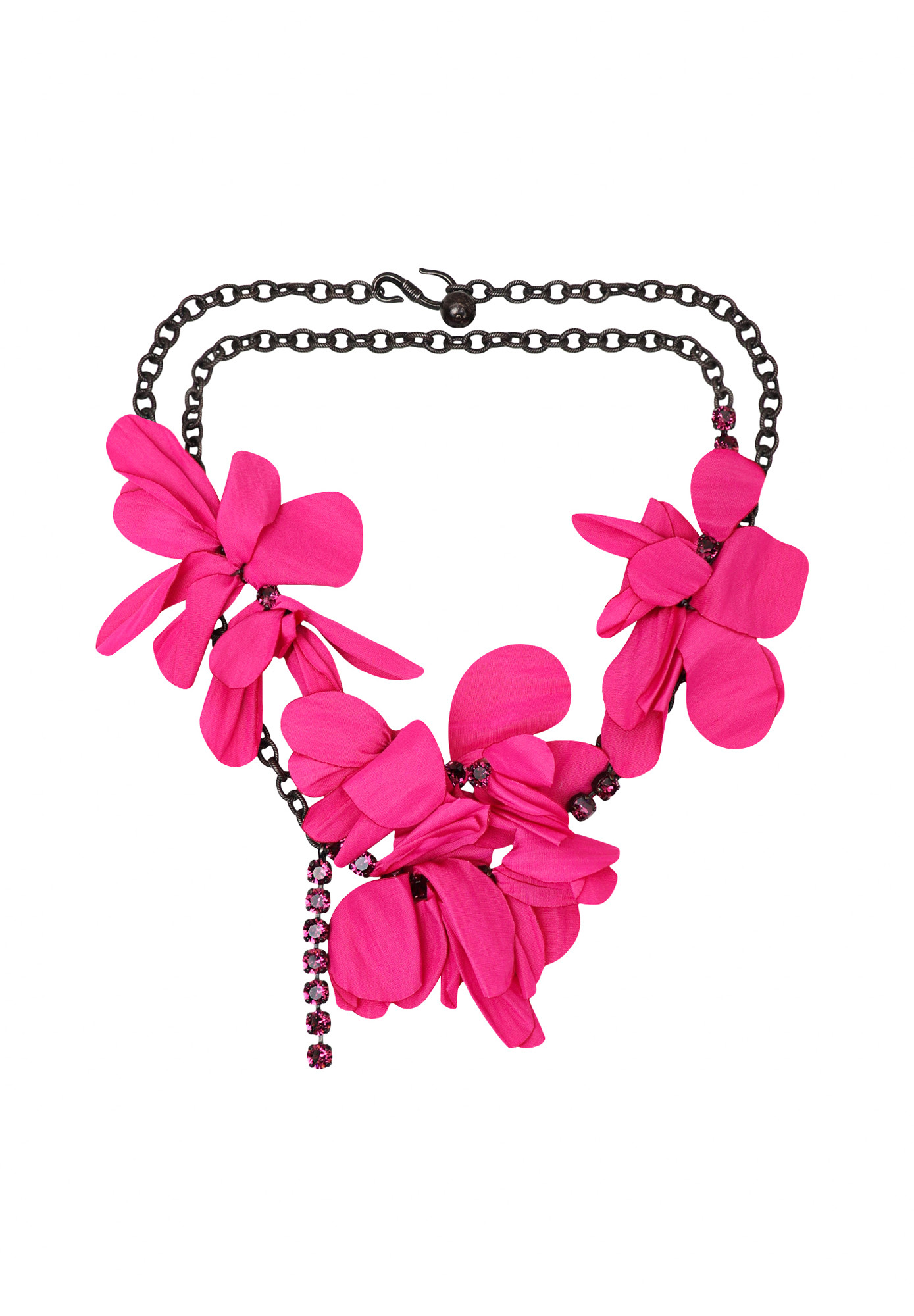 Lanvin Chain Necklace With Crystals And Flowers