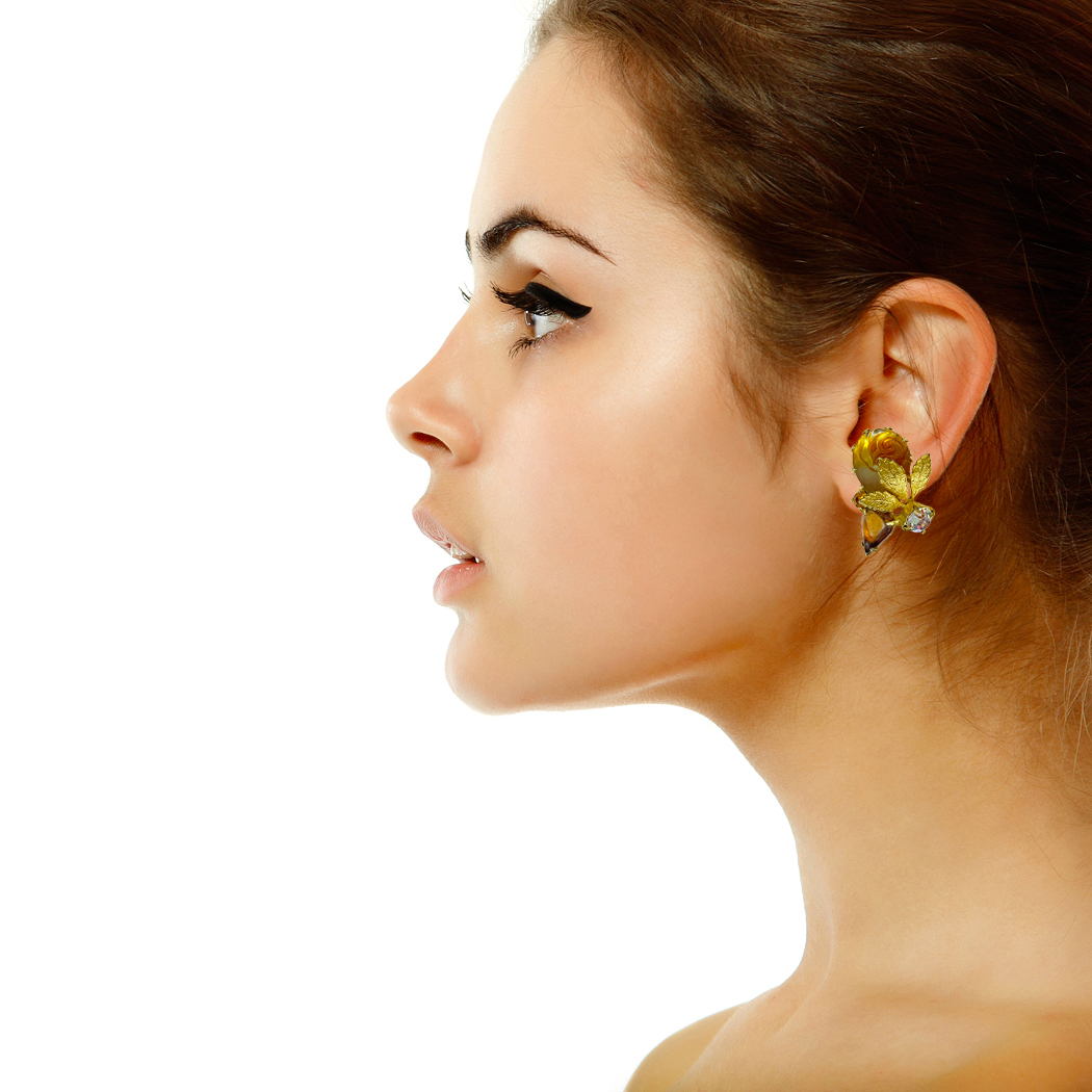 Yellow Crystals Clip-On Earrings