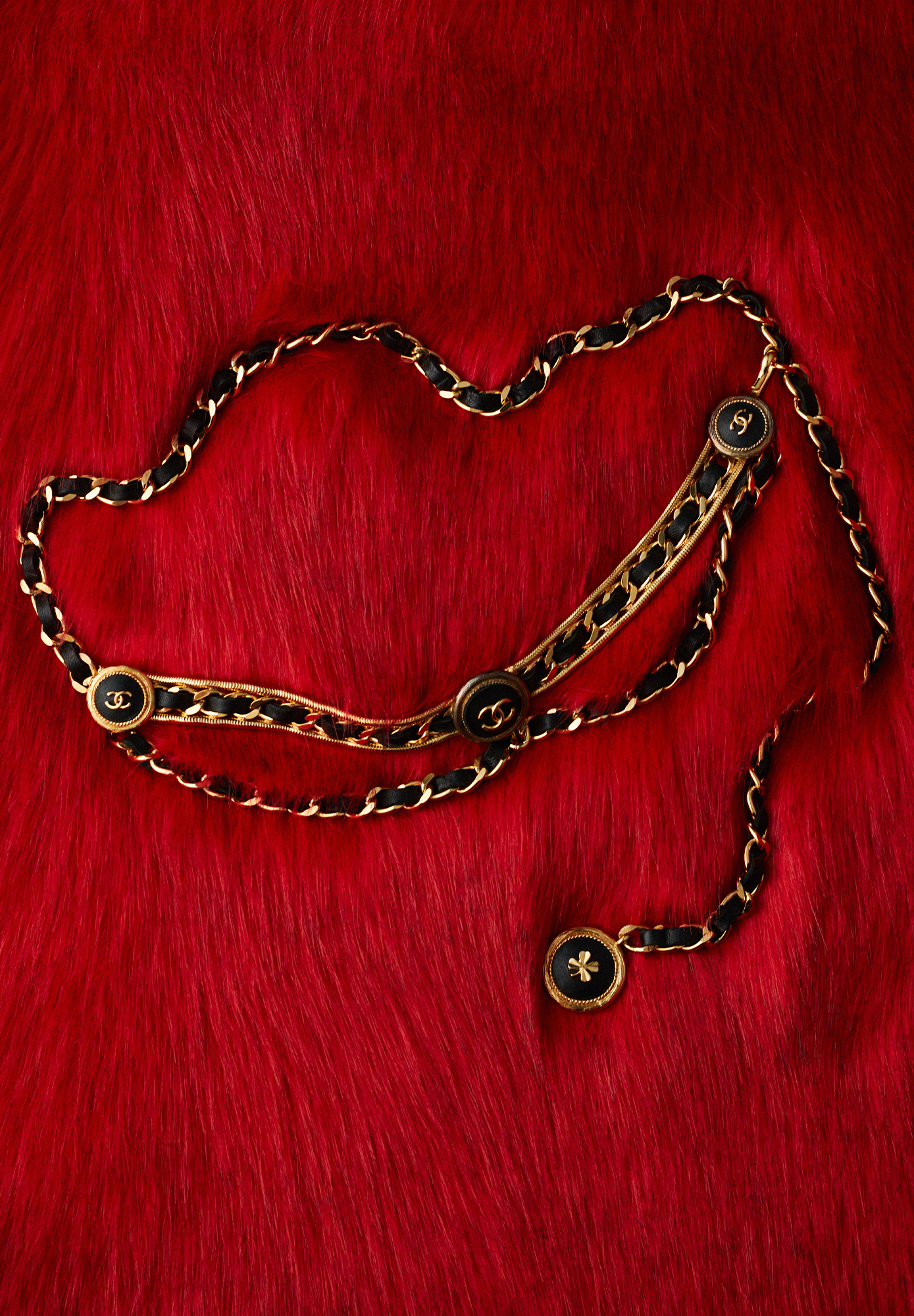 Chanel Gold Belt with Clover Pendant