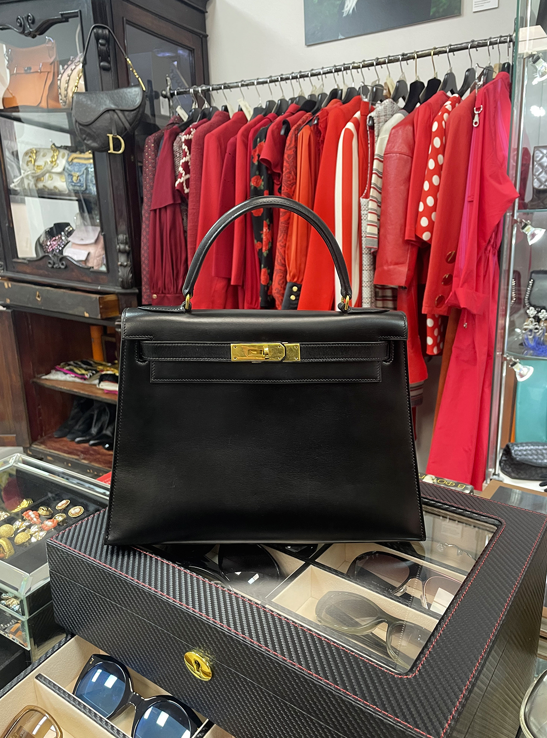 Hermès Kelly 28 Black Box Bag