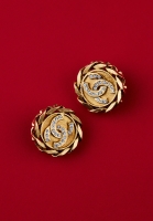 Chanel Logo And Crystals Clip-on Earrings