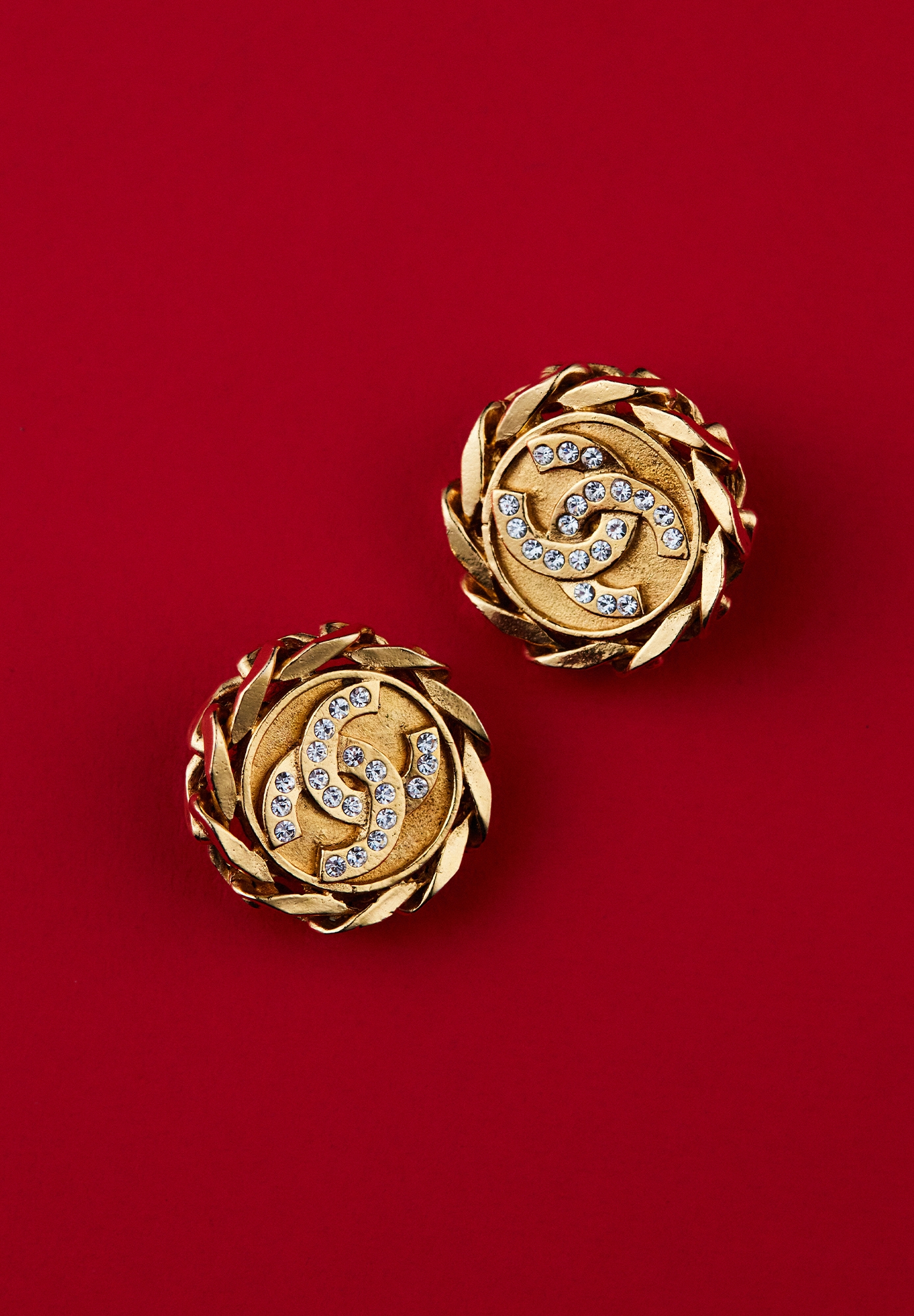 Chanel Logo And Crystals Clip-on Earrings