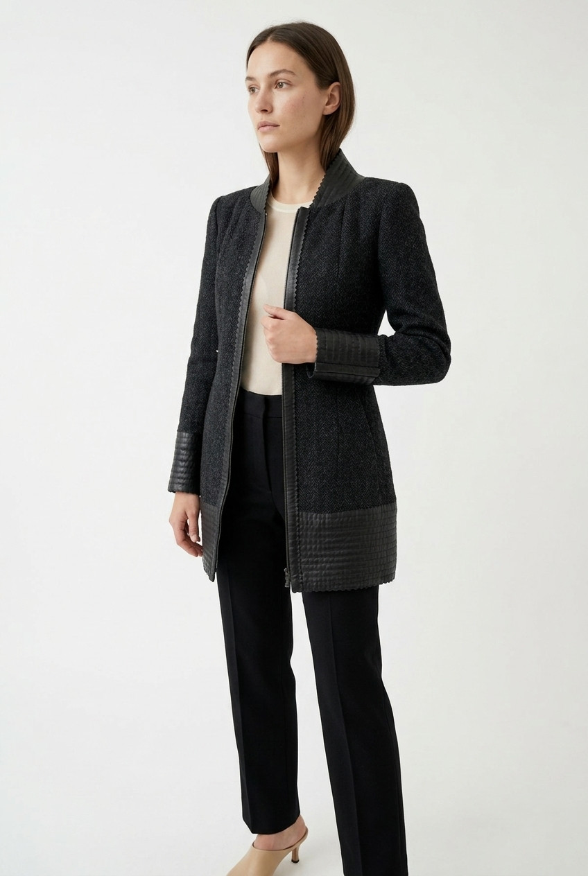 Chanel Leather Inserts Long Jacket 