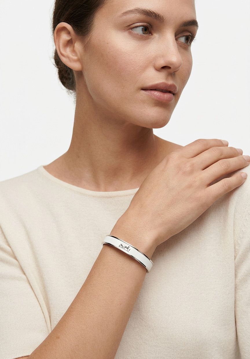 Hermès Calèche White Enamel Bracelet