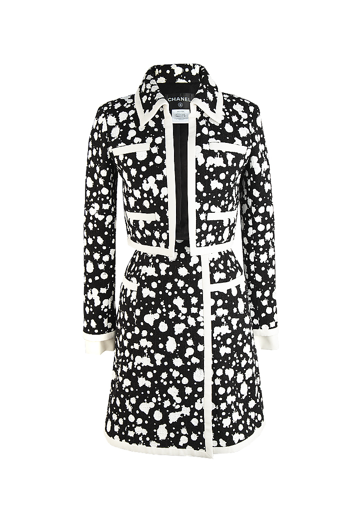 Chanel Black And White Spotted Tweed Suit