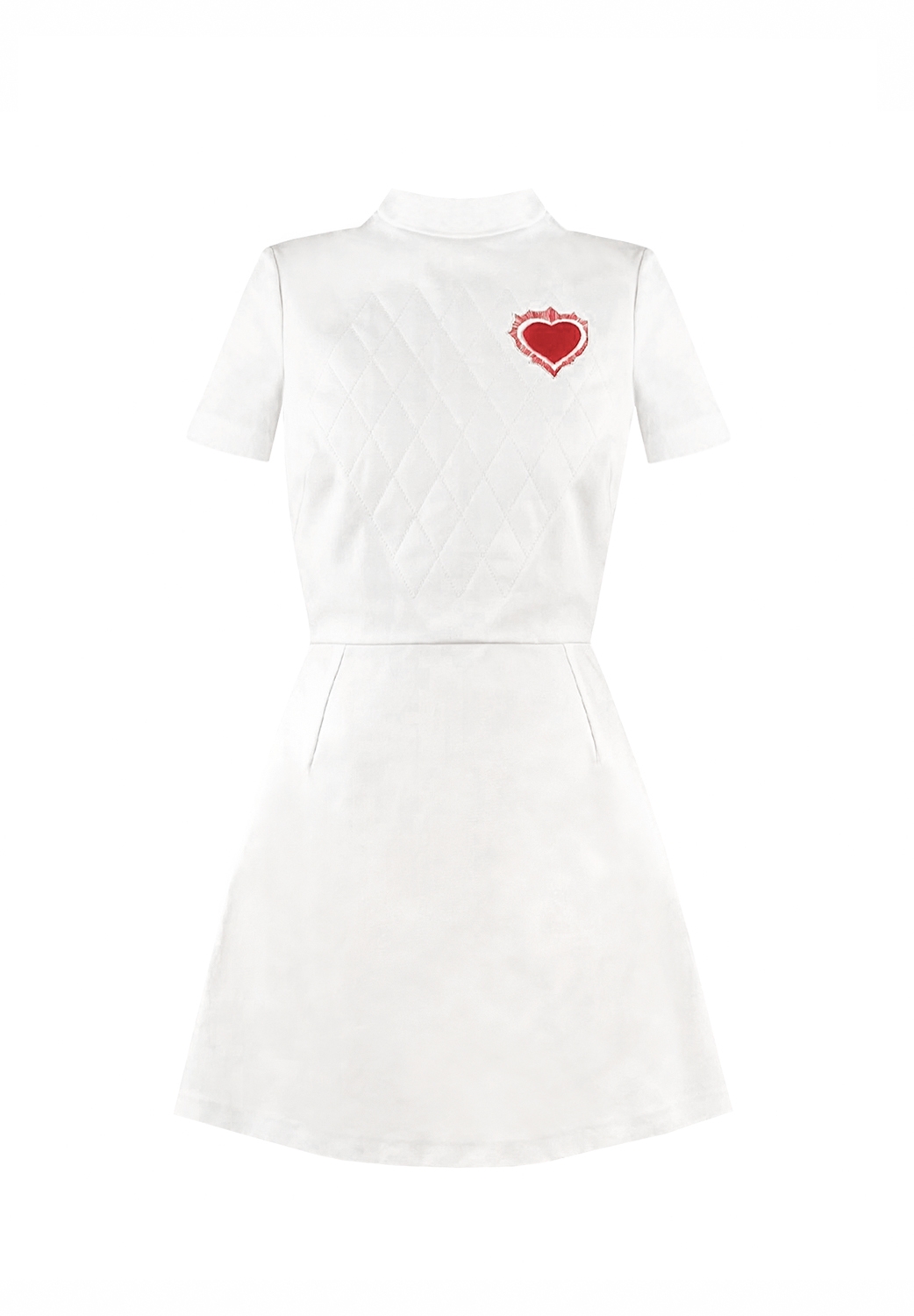 Christian Dior White Cotton Quilted Heart Applique Dress