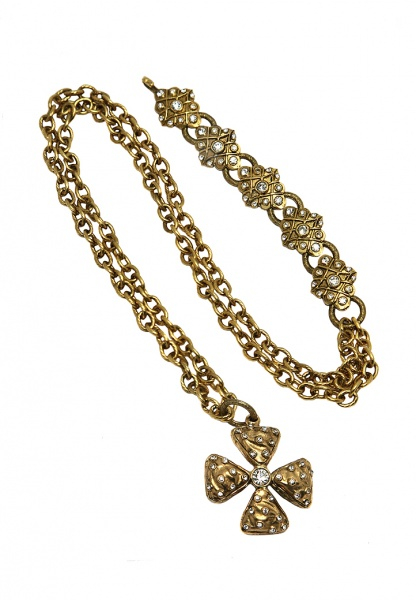 Chanel Cross Charm and Gripoix Crystals Necklace