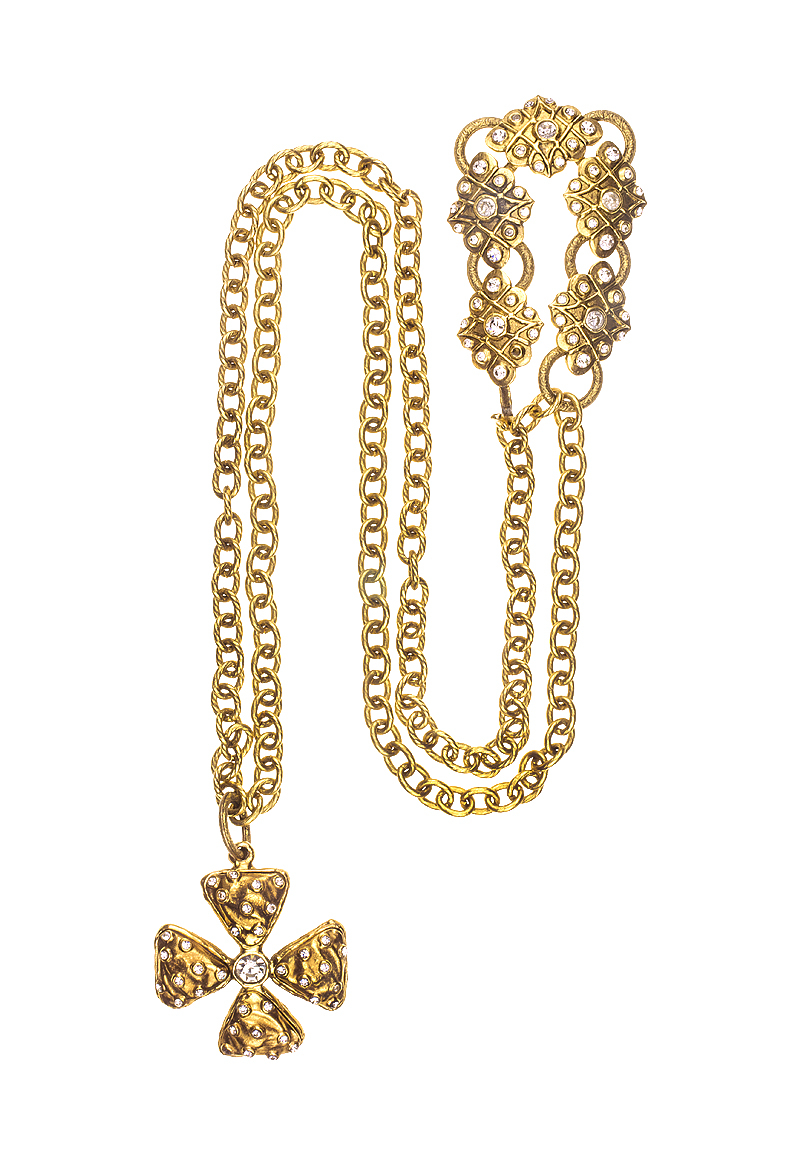 Chanel Cross Charm and Gripoix Crystals Necklace