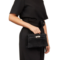 Hermès Kelly Pochette Black Doblis Suede Bag