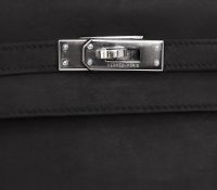Hermès Kelly Pochette Black Doblis Suede Bag