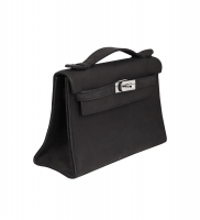 Hermès Kelly Pochette Black Doblis Suede Bag