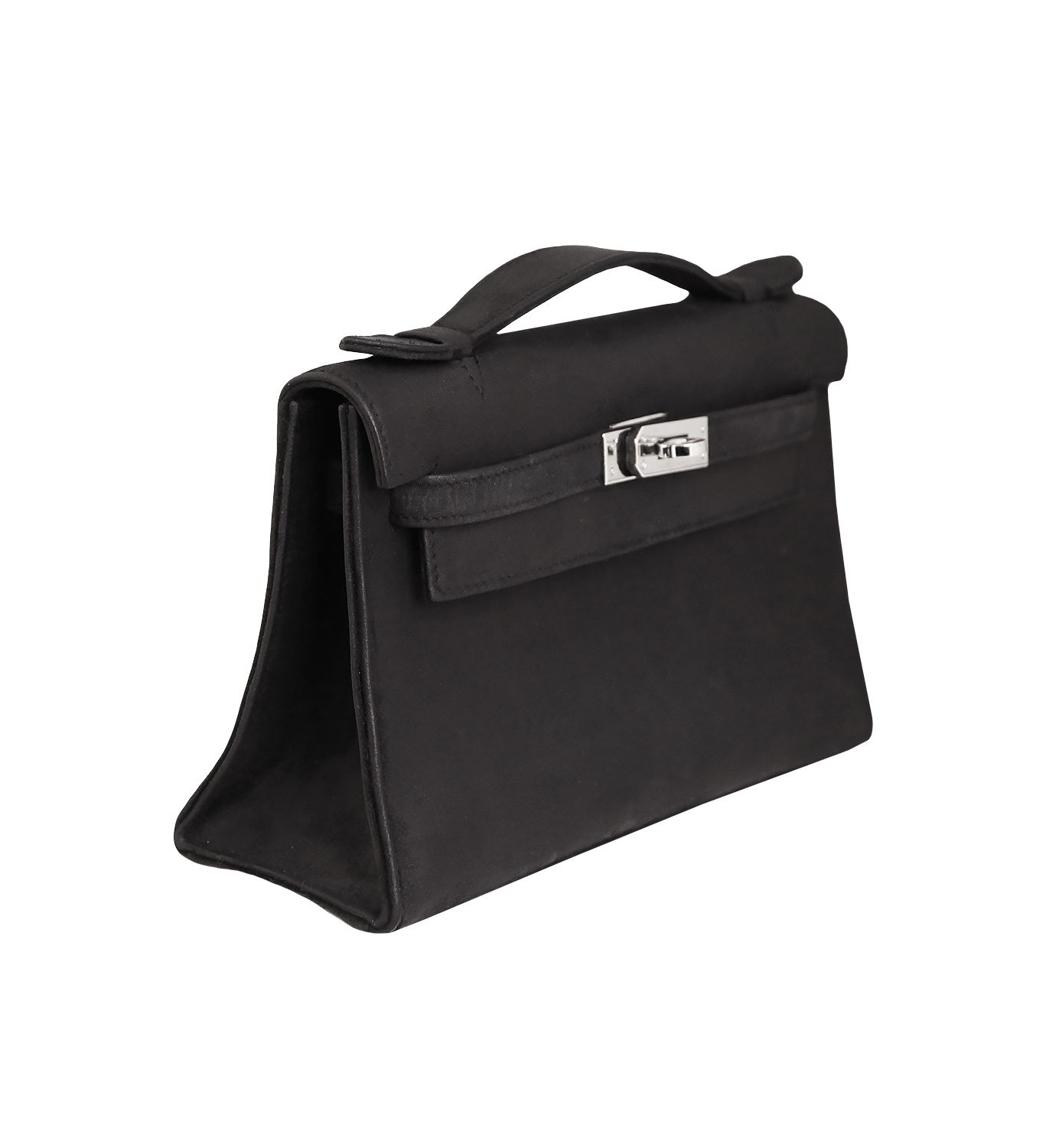 Hermès Kelly Pochette Black Doblis Suede Bag