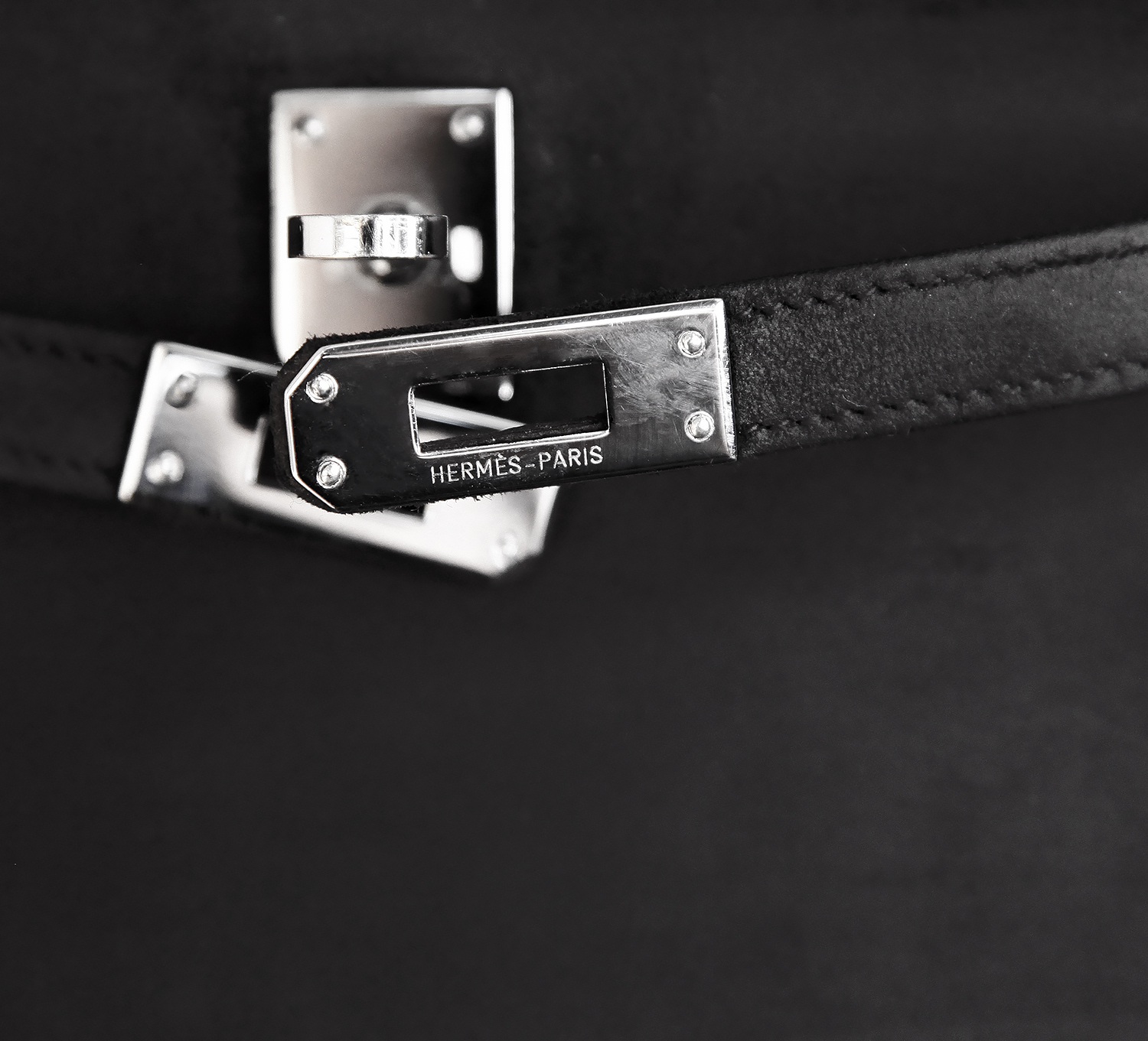 Hermès Kelly Pochette Black Doblis Suede Bag