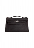 Hermès Kelly Pochette Black Doblis Suede Bag