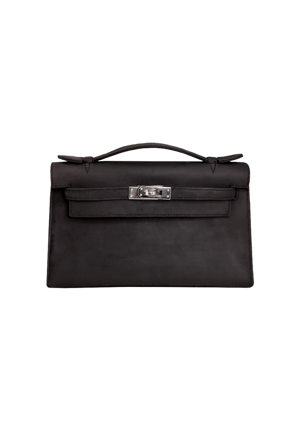 Hermès Kelly Pochette Black Doblis Suede Bag