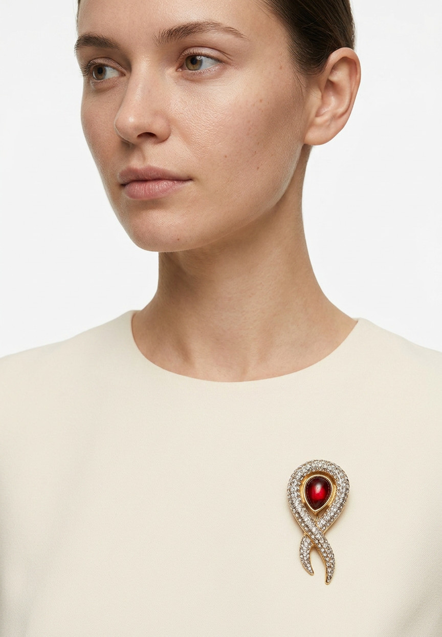 Valentino Crystal Swirl Brooch